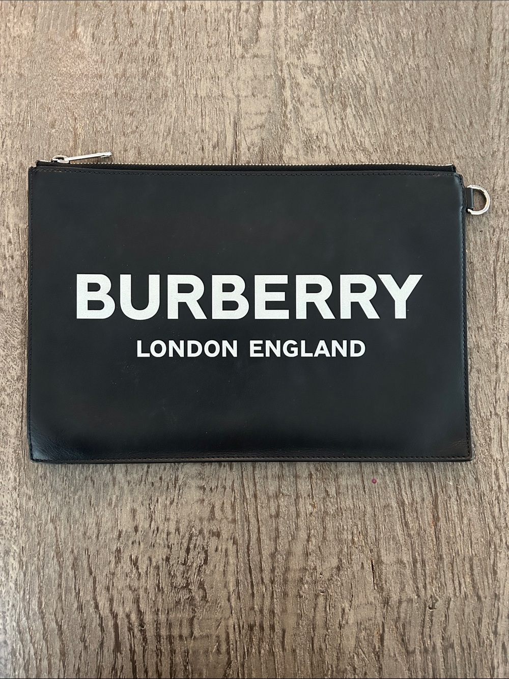 Burberry Black Leather London England Logo Pouch